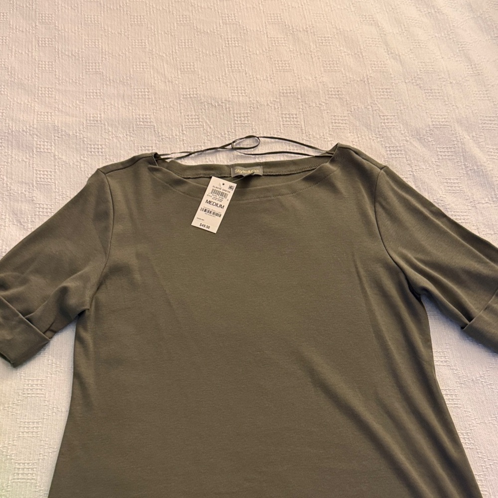Style & Co. Olive Boatneck Short Sleeve T-shirt dress